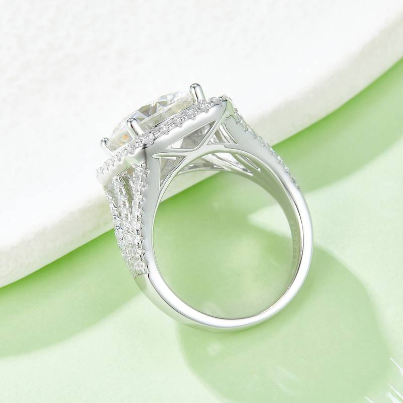 Classic方包S925银镀白金MoissaniteWomen's Ring5.0ctD级